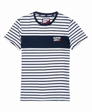 Superdry Stacked Chestband Stripe Férfi Pólók Kék/Fehér | ILQYS3764